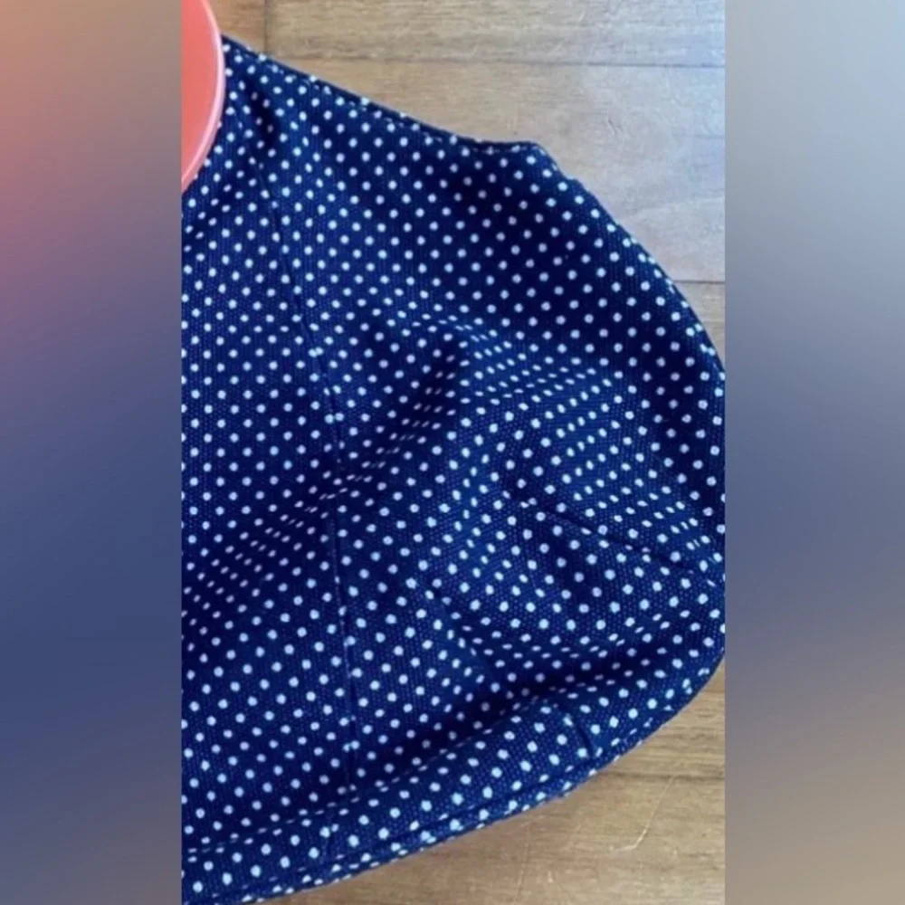 J.Crew Purse bag, cotton canvas navy-Royal & white pin dot Coral acrylic handles - Picture 12 of 14
